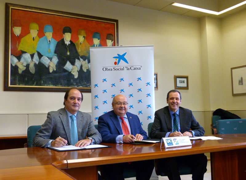 Piñeiro, Gómez y Bartra en la firma del convenio Fundación Torres Quevedo - la Caixa